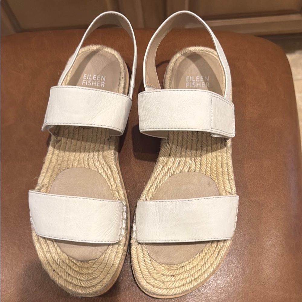 Eileen Fisher White Leather Espadrille Sandals